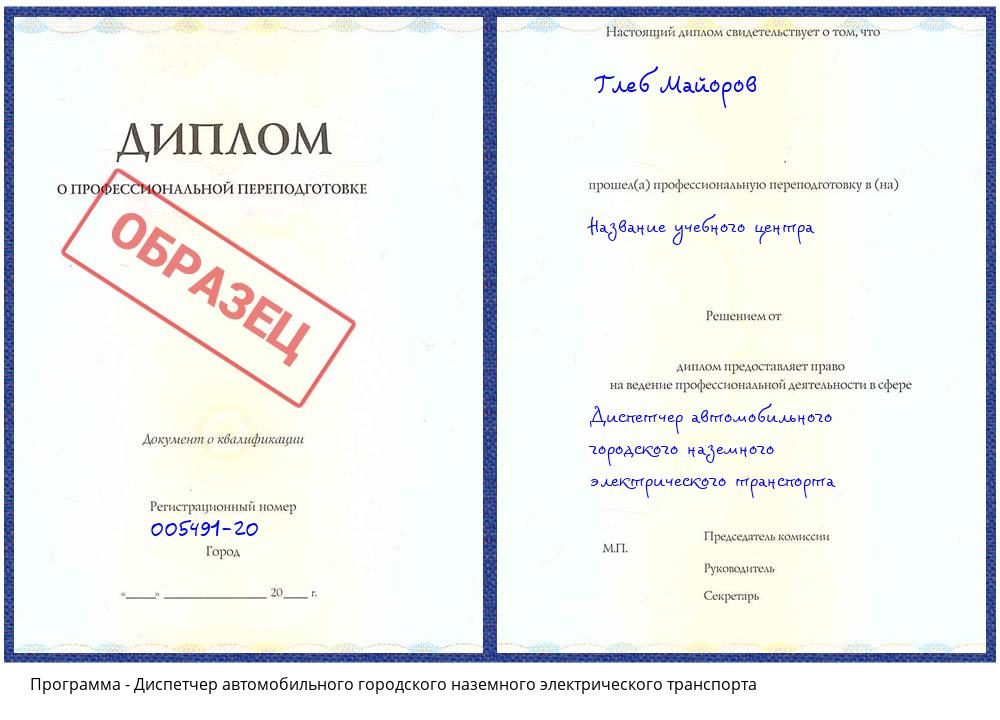 Диспетчер автомобильного городского наземного электрического транспорта Грязи