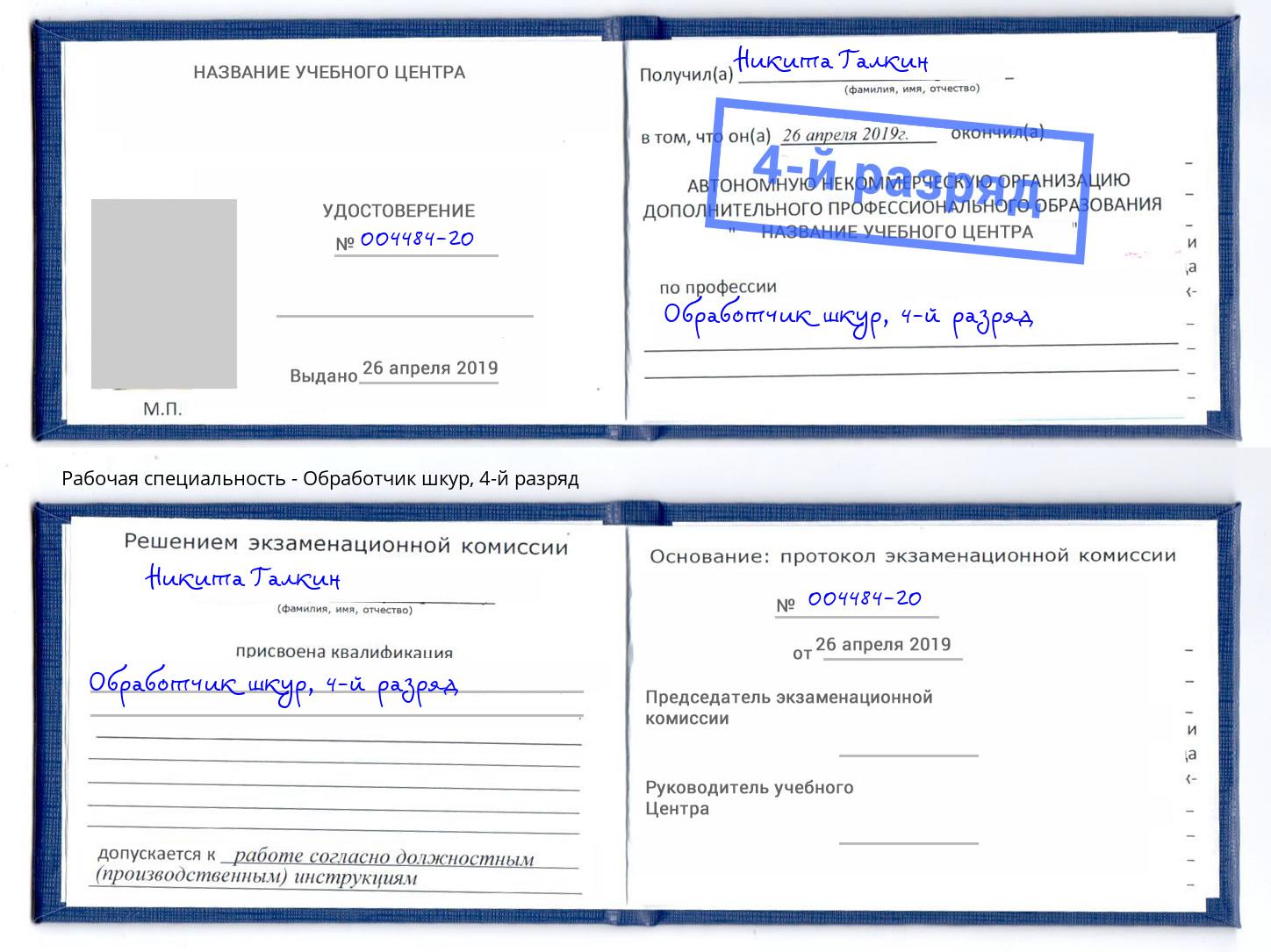 корочка 4-й разряд Обработчик шкур Грязи