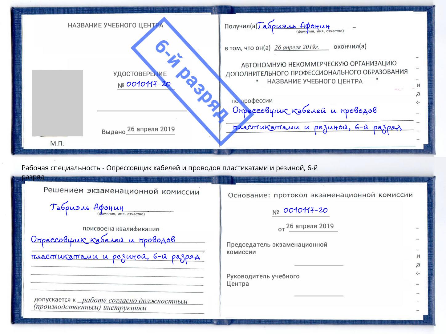 корочка 6-й разряд Опрессовщик кабелей и проводов пластикатами и резиной Грязи