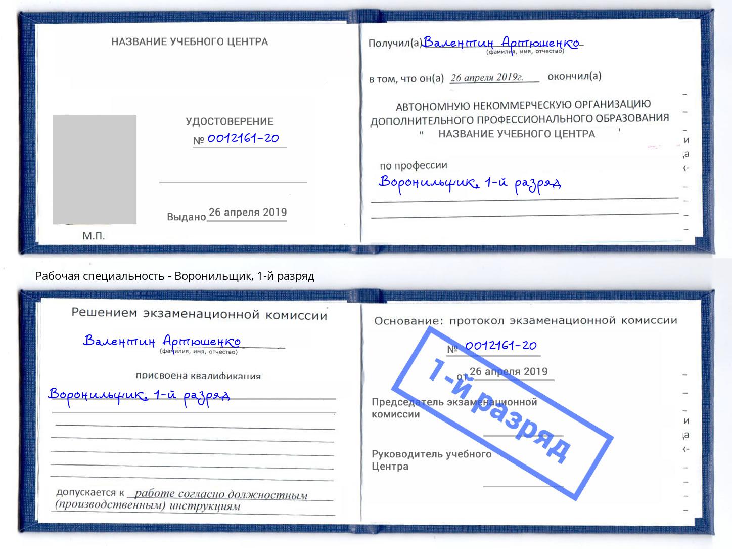 корочка 1-й разряд Воронильщик Грязи