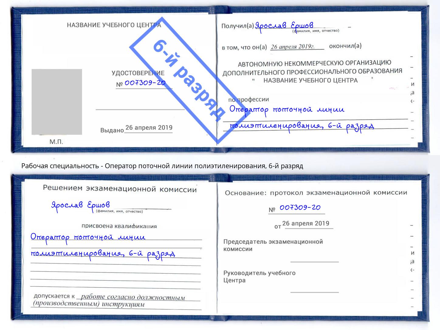 корочка 6-й разряд Оператор поточной линии полиэтиленирования Грязи