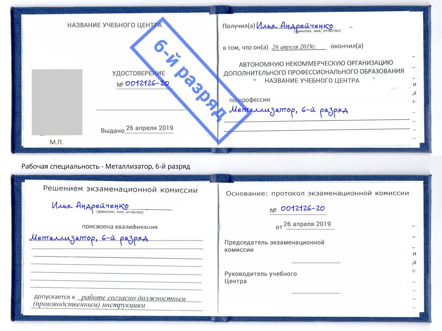 корочка 6-й разряд Металлизатор Грязи