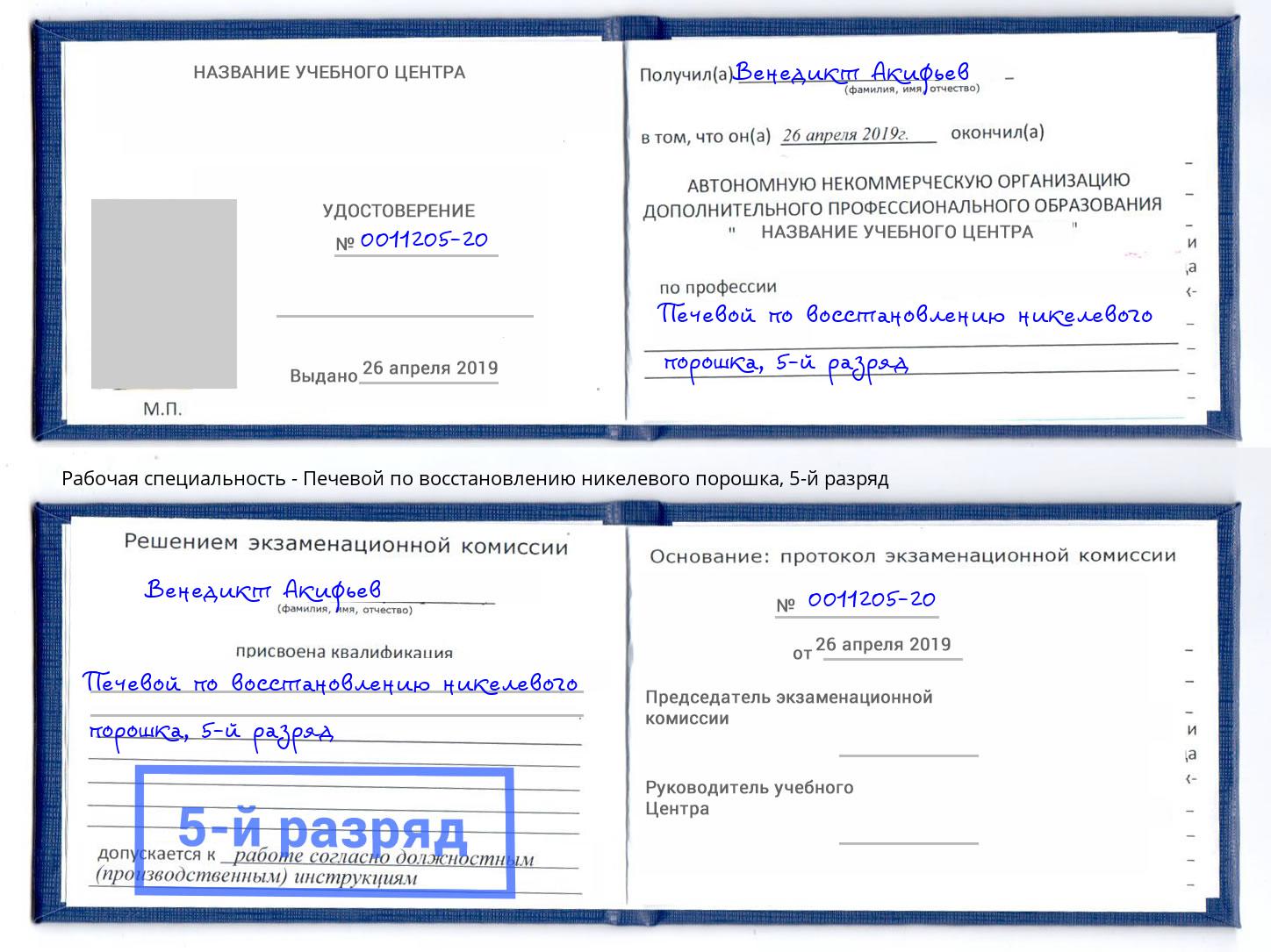 корочка 5-й разряд Печевой по восстановлению никелевого порошка Грязи