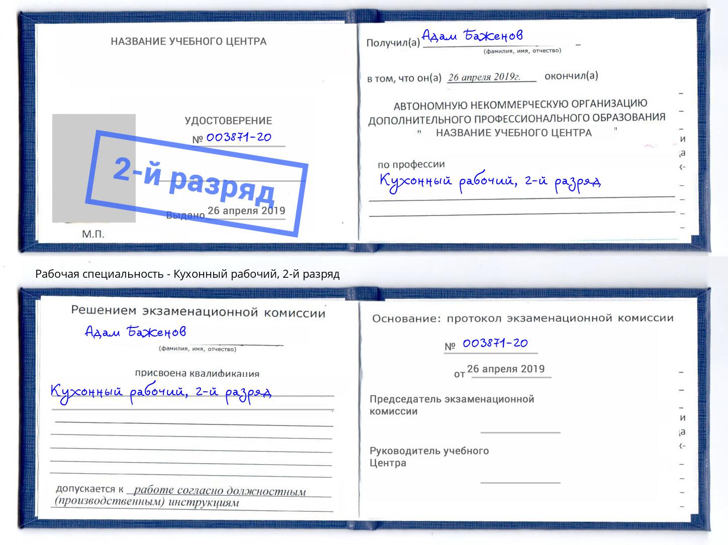 корочка 2-й разряд Кухонный рабочий Грязи