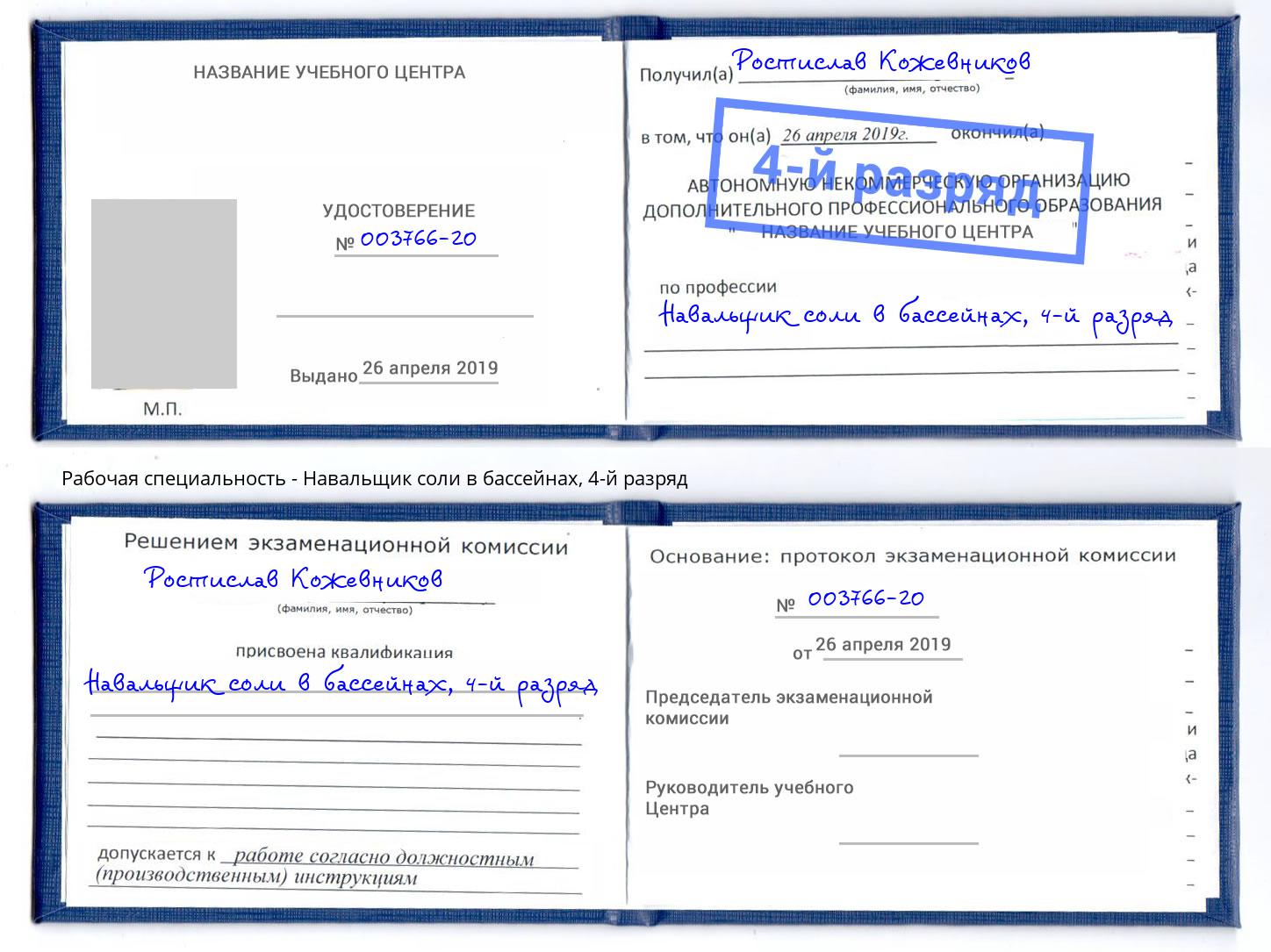 корочка 4-й разряд Навальщик соли в бассейнах Грязи