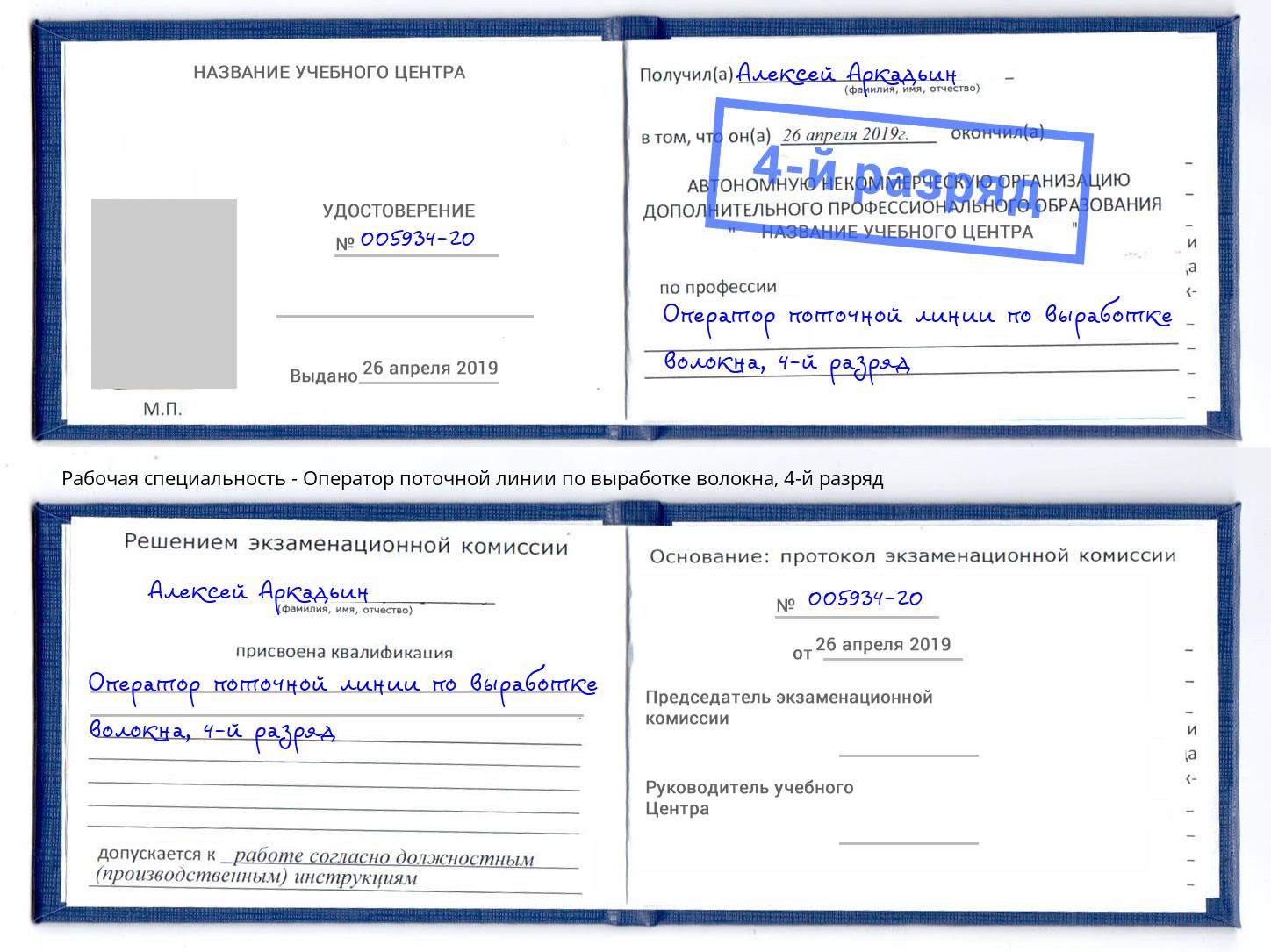 корочка 4-й разряд Оператор поточной линии по выработке волокна Грязи