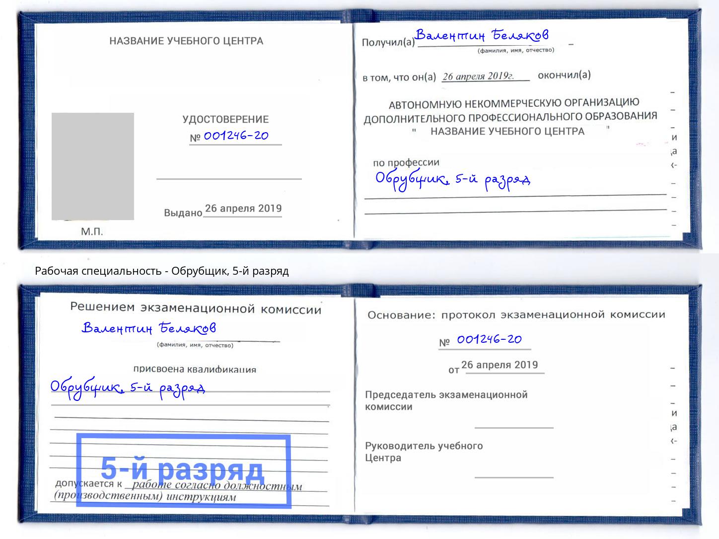 корочка 5-й разряд Обрубщик Грязи