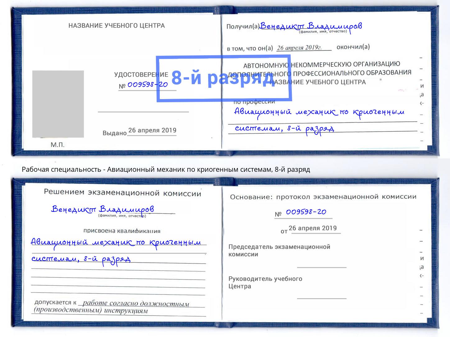 корочка 8-й разряд Авиационный механик по криогенным системам Грязи